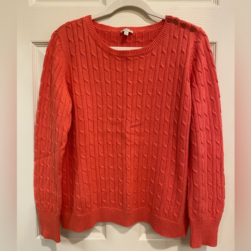 TALBOTS size XL, coral colored cable sweater